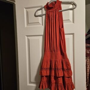 Ramy Brook Smocked Dress in Guava Cinched Drop Waist